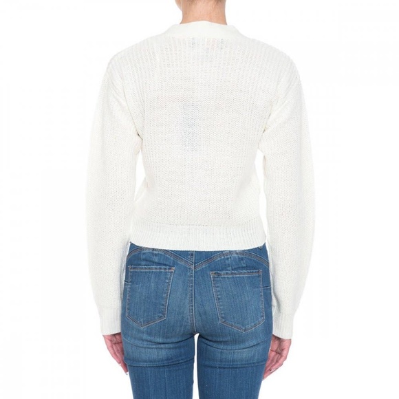 V-Neck Long Sleeve Cardigan Loose Knit Sweater Top - Picture 4 of 4